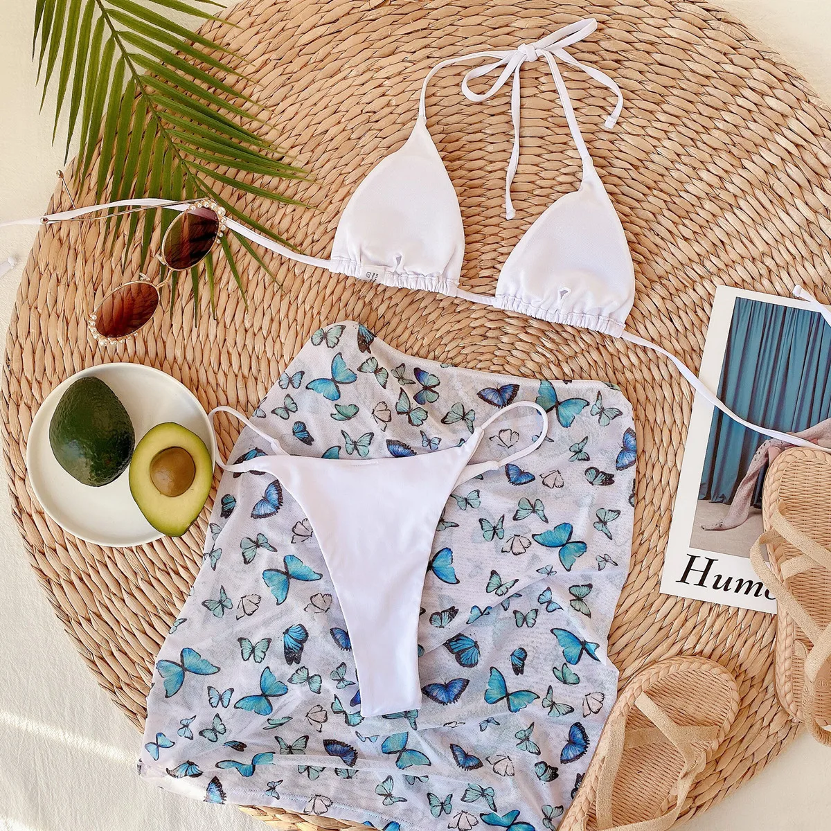 

Women Three Piece Bikinis Set Leopard Print Swimwear Hanging Neck Separate Bikini Sets Push-up Beachwear Swimsuit Beachwear