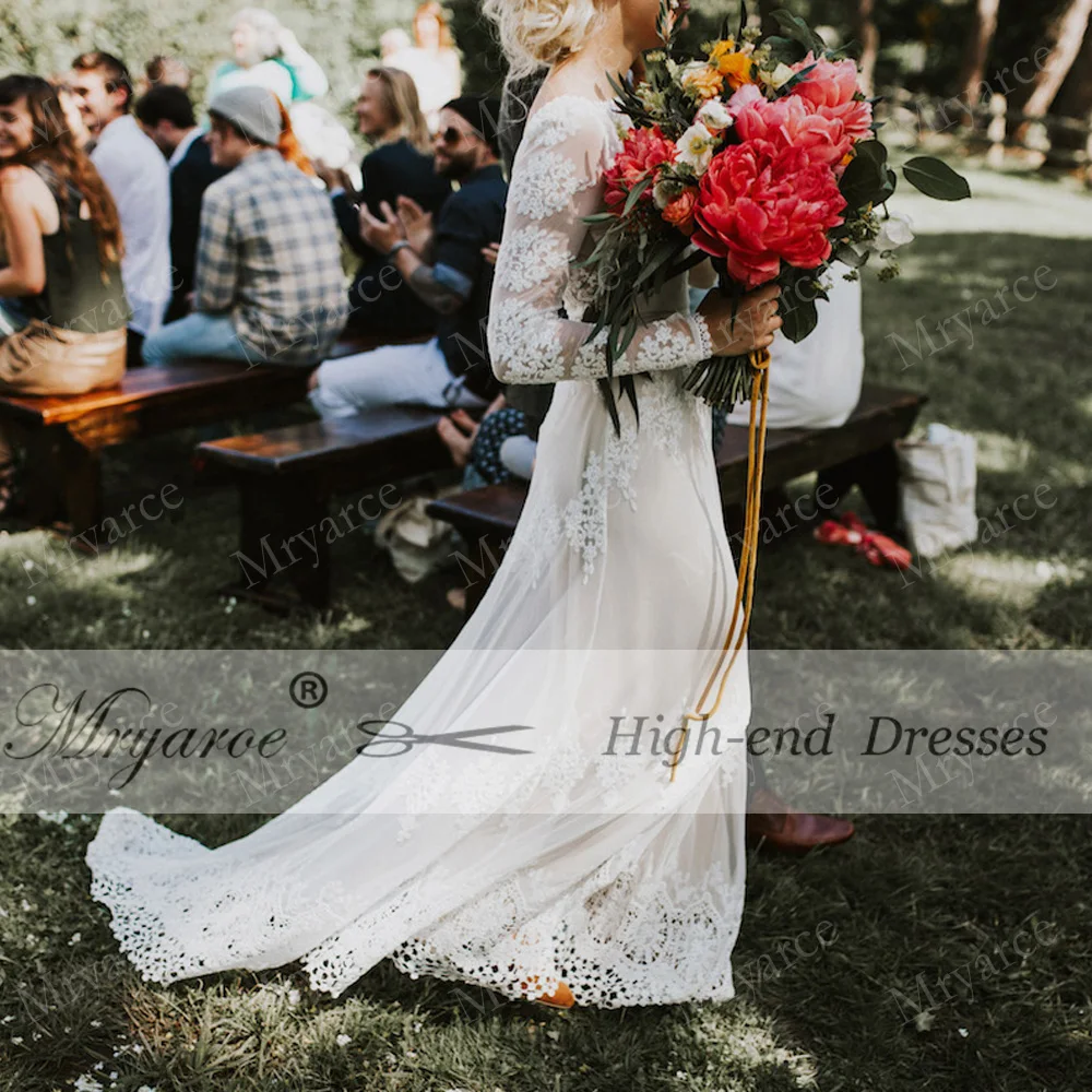 Mryarce уникальные Бохо невесты кружева Длинные свадебные платья рукав открытой спиной деревенское свадебное платье