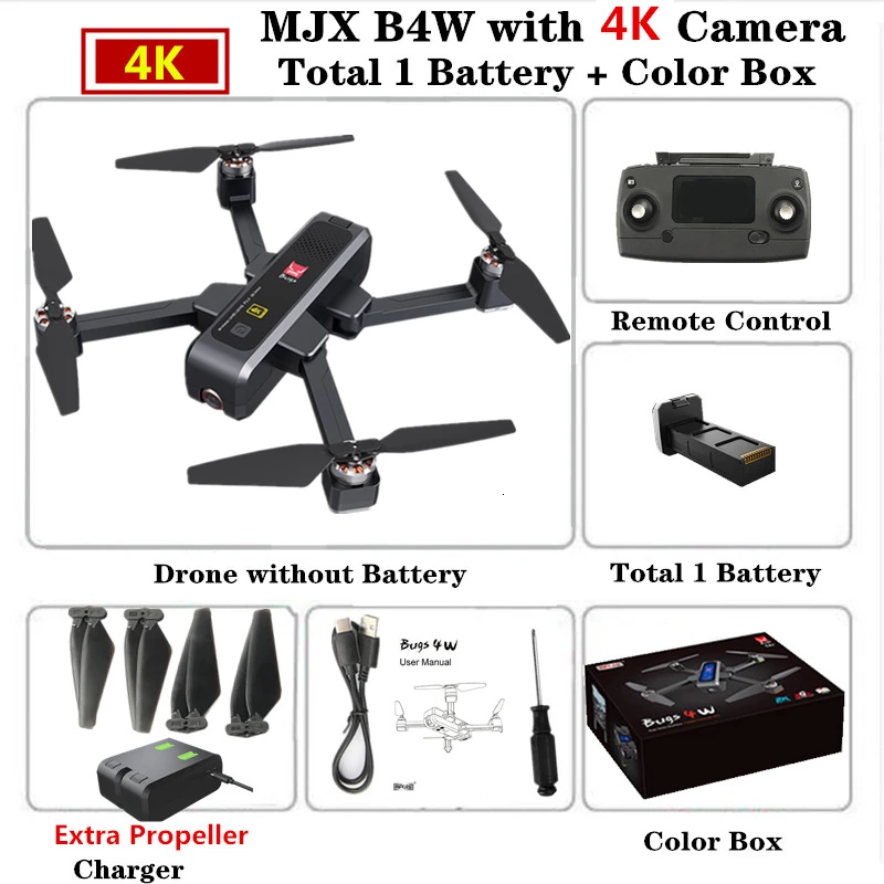 MJX B4W gps Дрон 5G wifi FPV 4K HD камера Анти-встряхивание 20 минут время полета км gps оптический поток слежения бесщеточный Квадрокоптер игрушка в подарок - Цвет: Black 1B Color Box