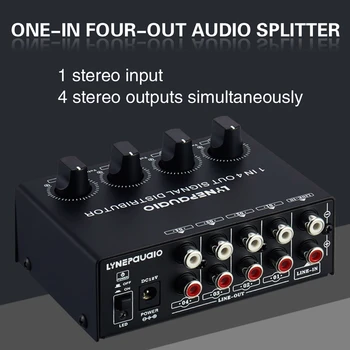 

HIFI Lossless 1 in 4 Out o Stereo Signal Amplifier Allocator,Independent Output, Volume Adjustment-US Plug