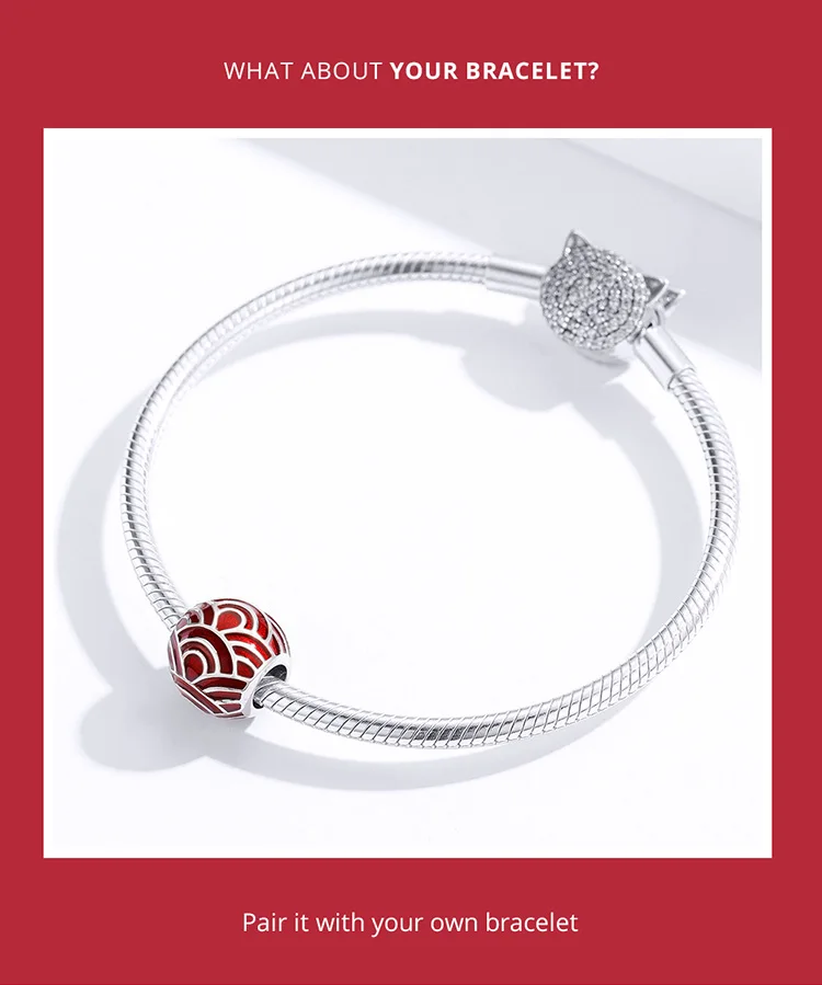 MOWIMO 925 Sterling Silver Chinese Red Lantern Beads Lucky Charm Fit Original Pandora Bracelet Pendant New Year Jewelry BNC133