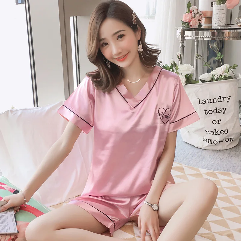 Sexy Pajama Sets Women Summer Pijama Mujer Women Clothes Short Sleeves Pyjamas for Female Sexy Silk Sleepwear Casual Homewear