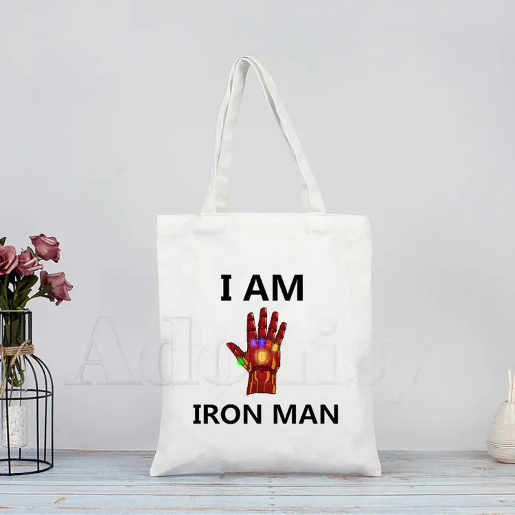 I am Iron MAN Мстители 4 Endgame женские сумки Холщовая Сумка хозяйственная дорожная