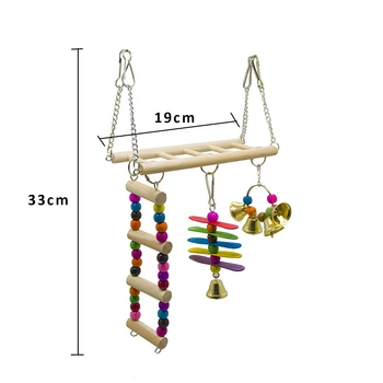 Wooden Bird Parrot Swing Ladder Toys Hanging Bird Chewing Climbing Stand Perch With Bell Playground Colorful.jpg