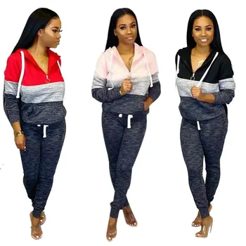 

Hot style women's plus-size matching colour hooded zipper casual suit for autumn/winter 2020 lounge wear