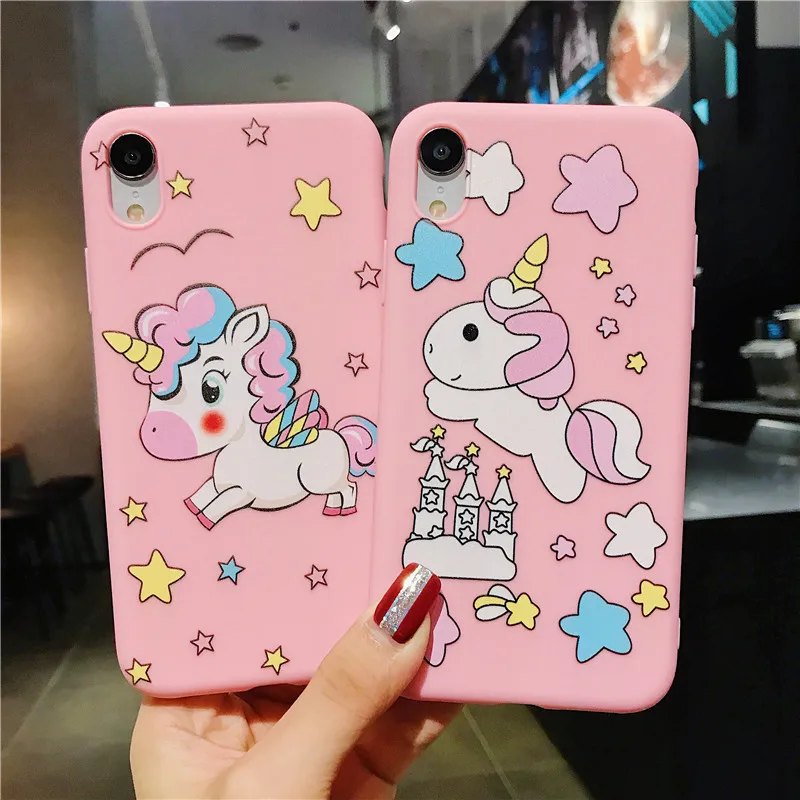 Милый мультяшный чехол с единорогом для iPhone 11 задняя крышка звезды замок 12 Pro Max X XS