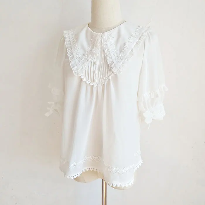 Short Sleeve Chiffon Blouse Pointed Collar Lolita