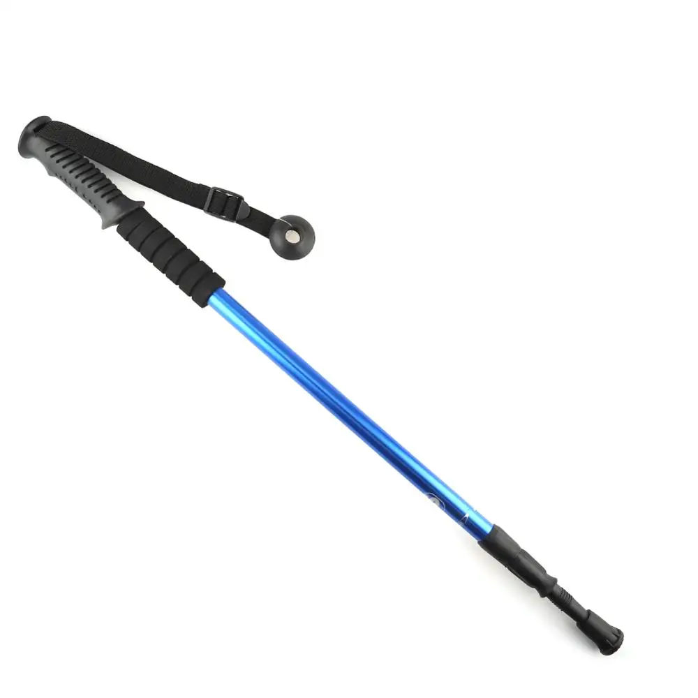 Blue straight shank Outdoor hiking stick travel shockproof self-defense ultralight retractable walking stick suitable for hiking, camping, climbing - Цвет: Blue straight shank