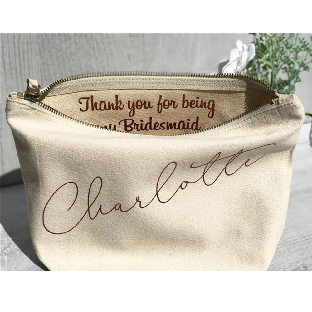 

Bridesmaid Make up Bag, customize name will you be Makeup Bag,thank you Gift, bride squad Cosmetic Bags, bachelorette decoration