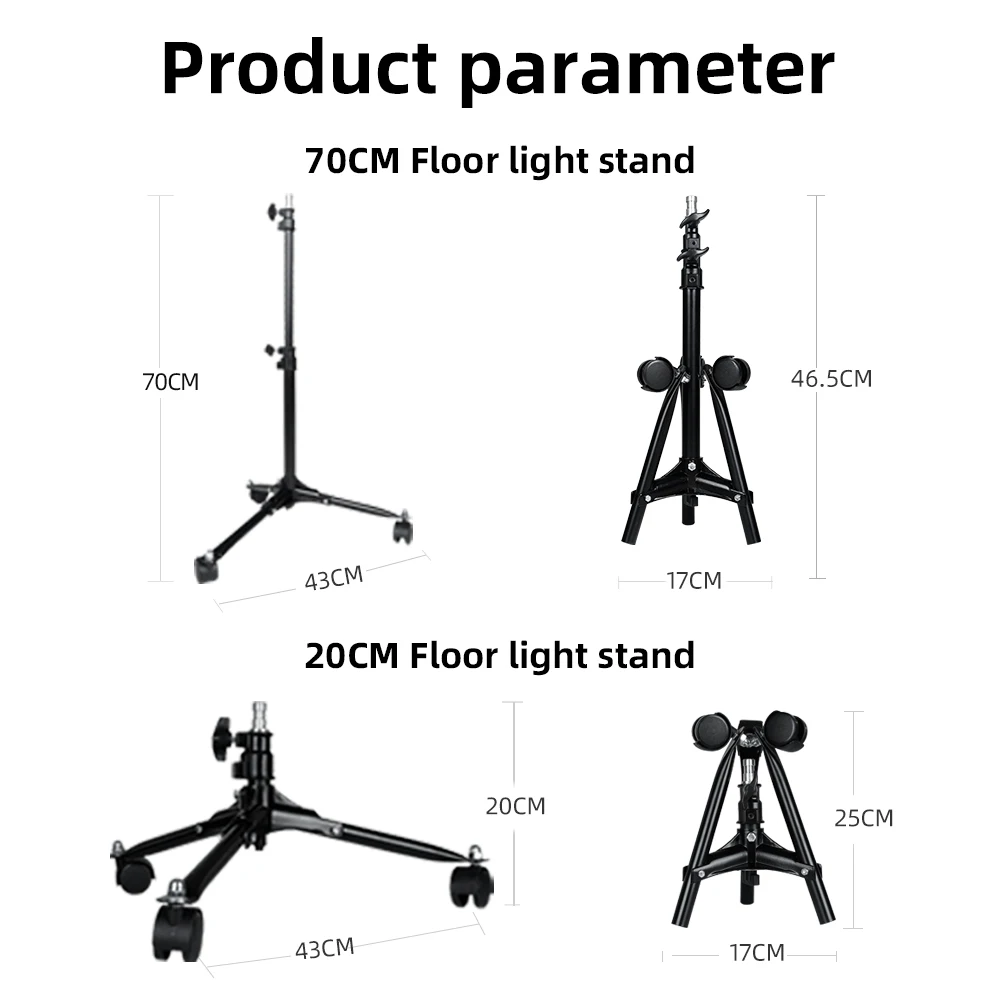 70cm Portable Folding Durable Wheels Floor Light Stand