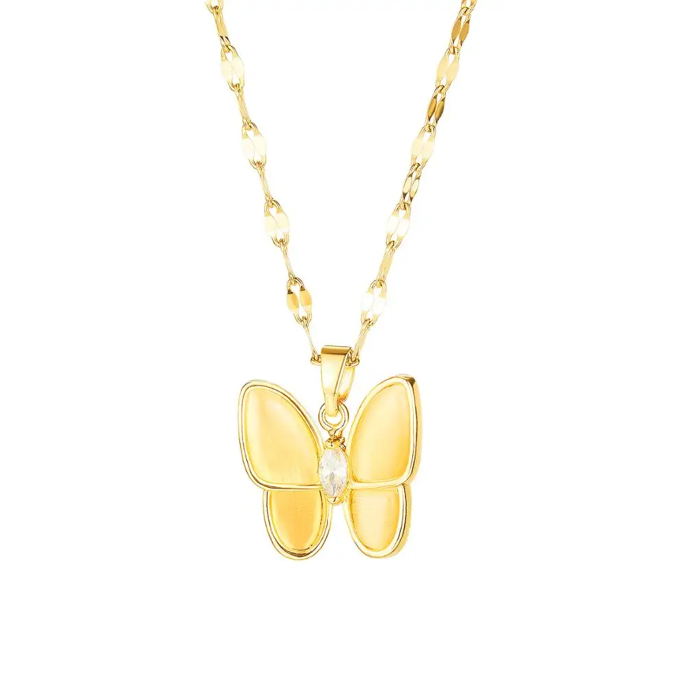 New Fashion Zircon Butterfly Pendant Necklace Temperament Versatile Titanium Steel Jewelry Woman Gift Not Fade Drop Shipping | Украшения и