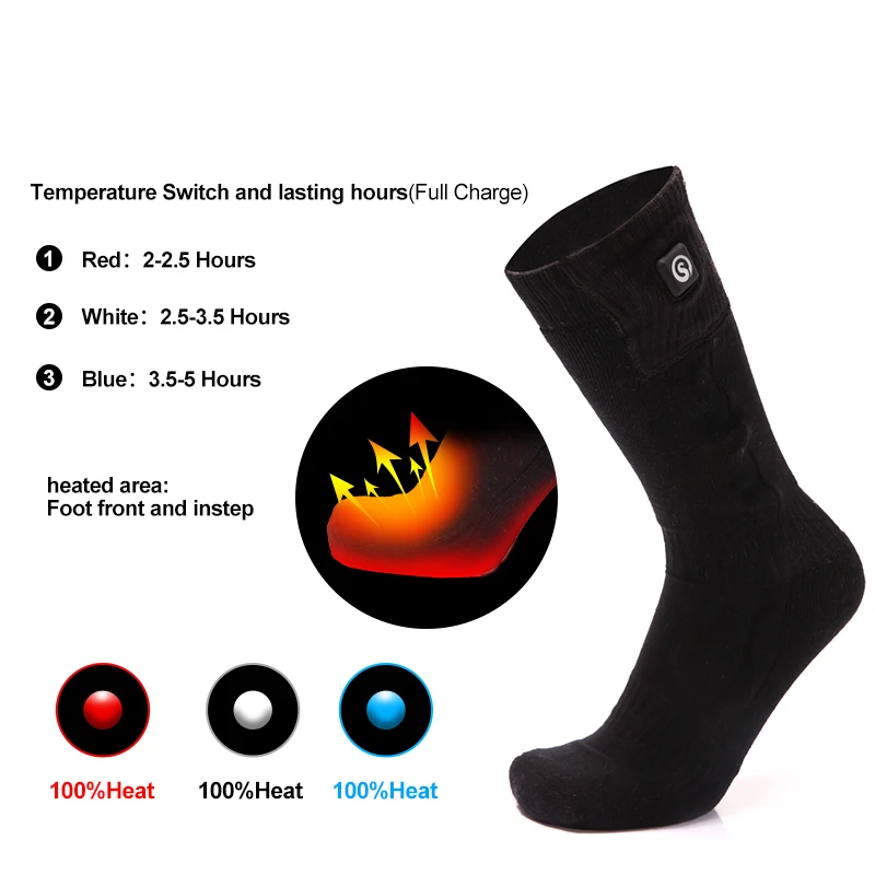 Savior Winter Battery Heated Socks 7.4V Battery Electric Sock For Men And Women Rechargable Heated Elastic Ski Socks