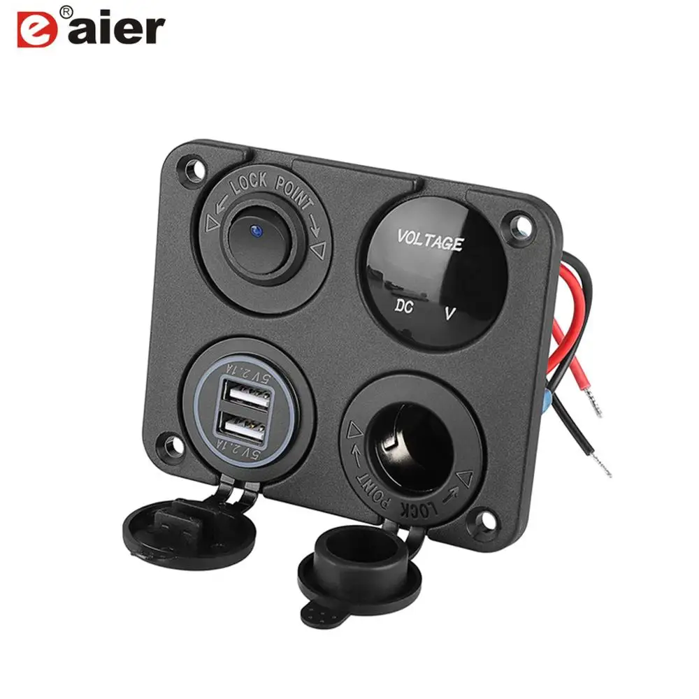 

ON/OFF Toggle Switch Panel Dual USB Charger Socket Power Outlet Cigarette Lighter Socket Voltmeter for Car Boat Marine RV Truck