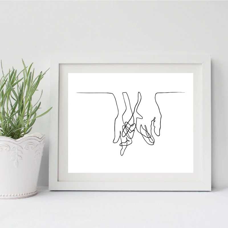 Lover's Hands Line Drawing inspired by Picasso Canvas Prints Home Room Decor