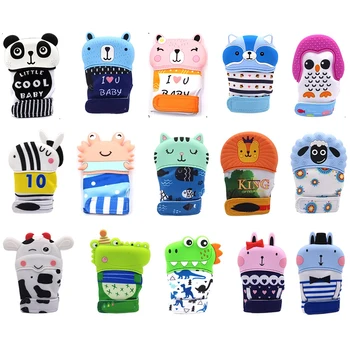 

2 pieces 59 designs newborn baby silicone teether dinosaur cow horse cat penguin panda baby mitt mitten teething glove baby toys