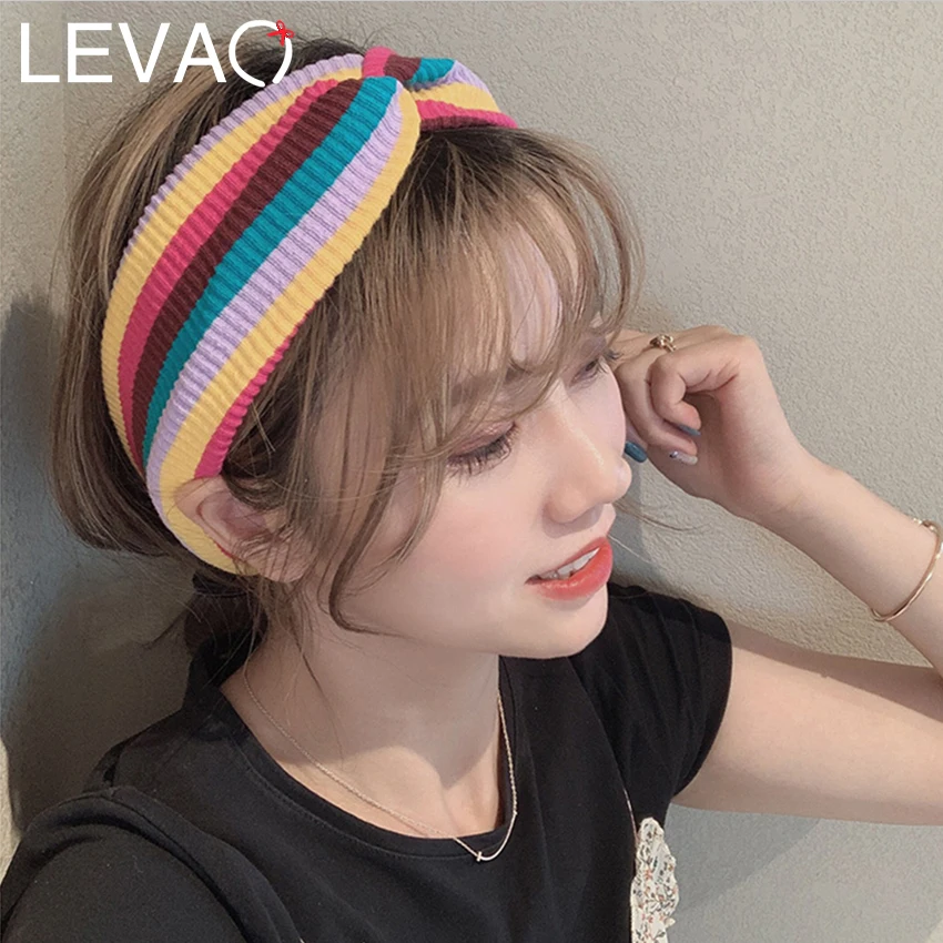 

Levao Knit Stripe Cross Headband Elastic Hairband for Women Autumn Knitting Knot Stretch Hair Bands Bandanas Hair Accessories