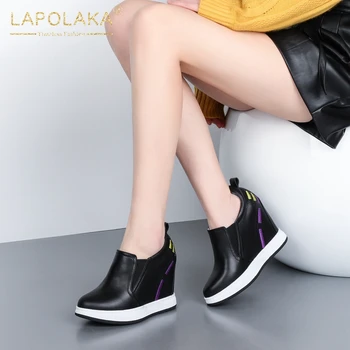 

Lapolaka New Design 2020 Genuine Leather Increasing High Heels Comfortable Shoes Woman Pumps Slip-On Spring Pumps Women