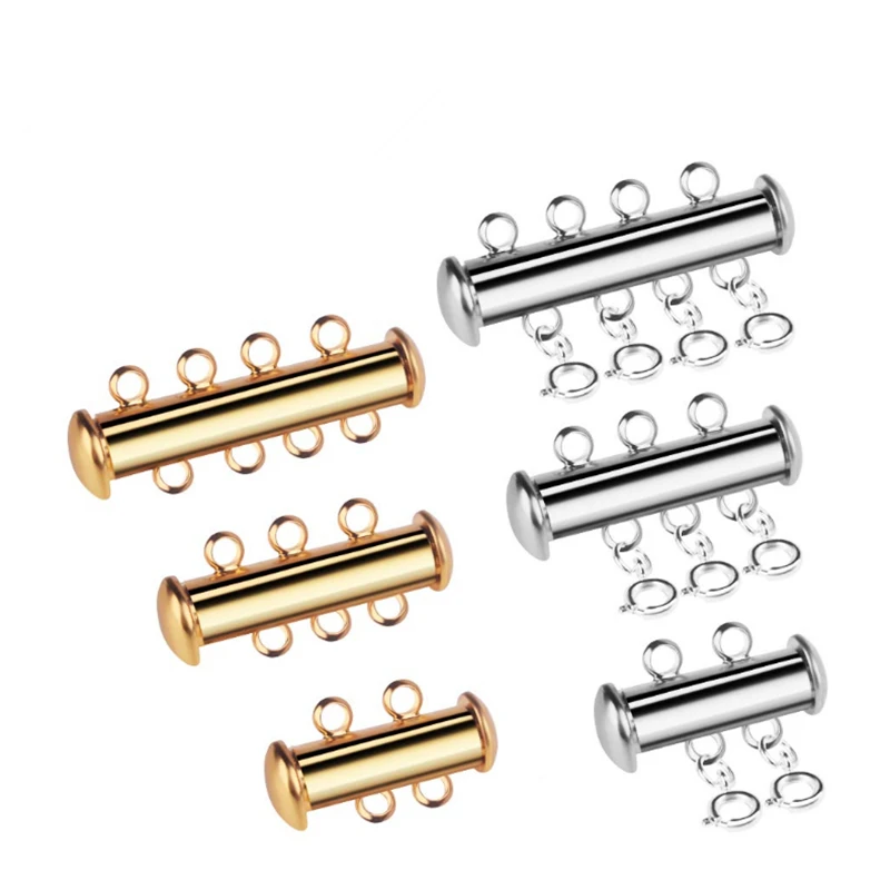 

2 Set Gold and Silver Plated Brass Strand Slide Magnetic Tube Lock Jewelry Connectors Spacer Clasp for DIY Necklace Bracelet