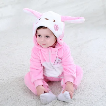 

Anime 3D Pink bunny Romper Newborn Baby Girl Clothes Kigurumis Infant Winter Flannel Jumpsuit Carnival Funny Onesies Rompers