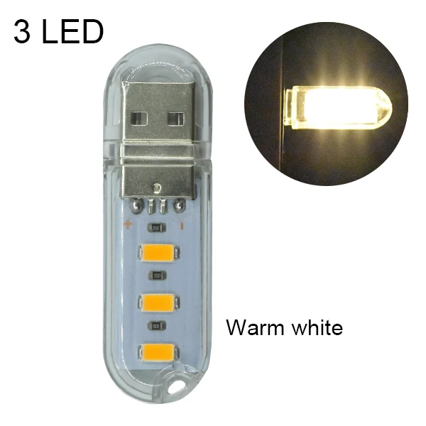 3led warm Мини Портативная светодиодная USB 5 в 3 8 12 24 светодиодный светильник SMD 5730 настольная лампа книга фонарик ночник для внешнего аккумулятора ноутбука кемпинг - Испускаемый цвет: 3led warm