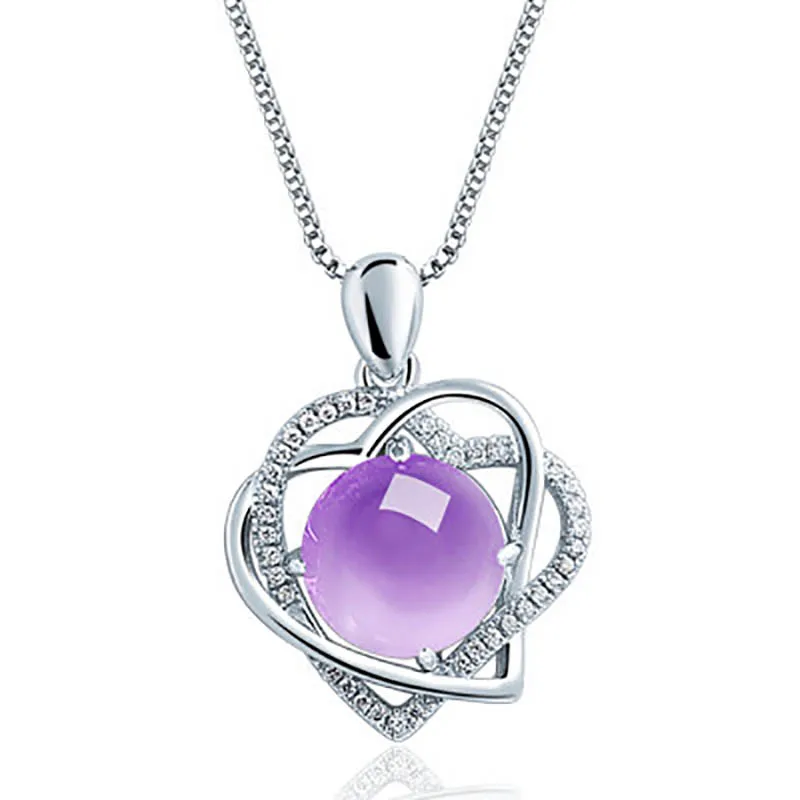 Bague Ringen Heart Shaped Pendant Necklace 6-color Choices Female Fashion Jewelry Created Amethyst Topaz Gemstone Party gift