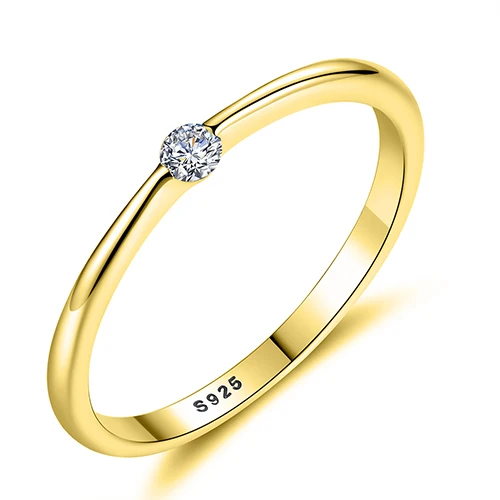 ELESHE прозрачный CZ Кристалл розовое золото кольцо 925 пробы, серебряные классические круглые кольца на Пальцы для Для женщин обручальное кольцо серебро 925 ювелирные изделия - Цвет основного камня: Gold Color