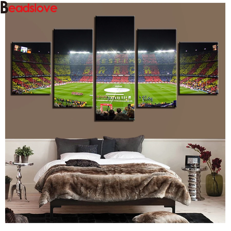 Full Square Round Drill 5D DIY Diamond Painting Gymnasium Spain Fc Barcelona Sport Football Pitch Soccer Embroidery Cross Stitch | Дом и сад