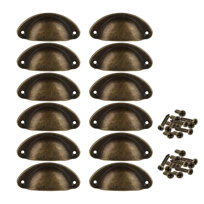 

12Pcs Door Drawer Cabinet Iron Shell Cup Semicircle Handle Pull Knob With Screws 8.1Cmx3.2Cm