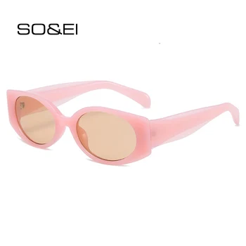 

SO&EI Ins Popular Fashion Small Cat Eye Women Sunglasses Vintage Oval Gray Lens Eyewear Men Purple Pink Sun Glasses Shades UV400