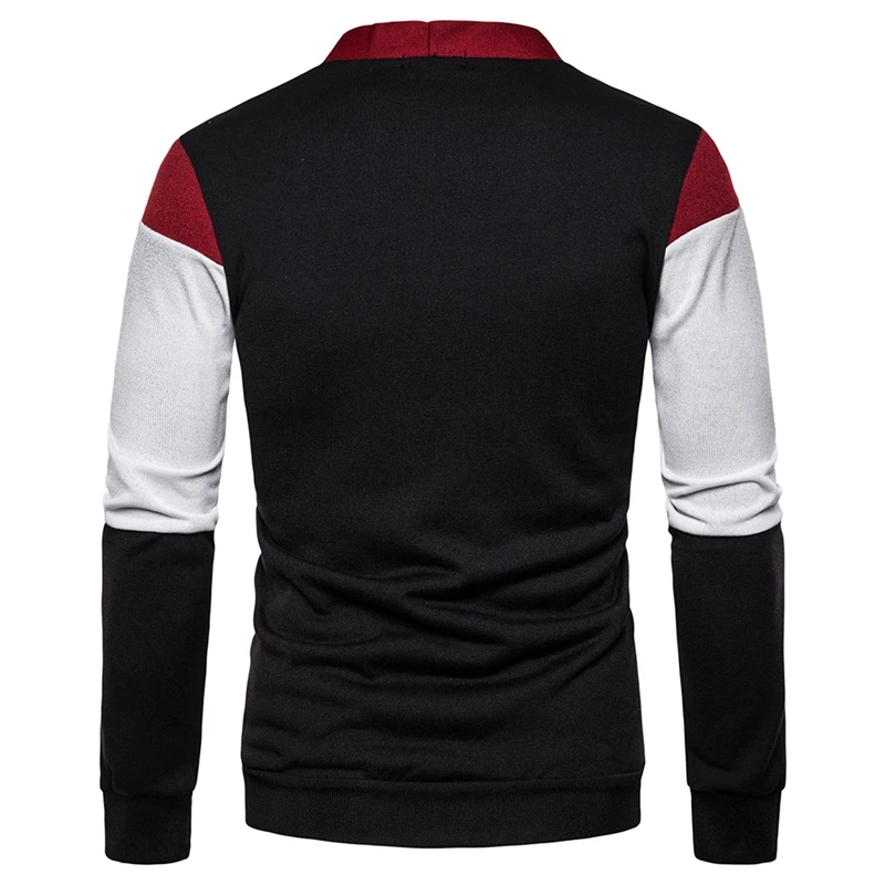 SHUJIN 2019 New Men's Knitted Sweater Casual Patchwork Jacket Three-color Stitching Deep V Cardigan Men's Knitted Sweater SHUJIN 2019 New Men's Knitted Sweater Casual Patchwork Jacket Three-color Stitching Deep V Cardigan Men's Knitted Sweater