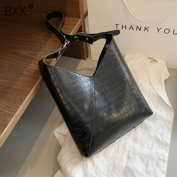 

[BXX] Stone Pattern PU Leather Shoulder Bags For Women 2020 Lady Crossbody Bag Female Solid Color Handbags Bucket Bag HN810