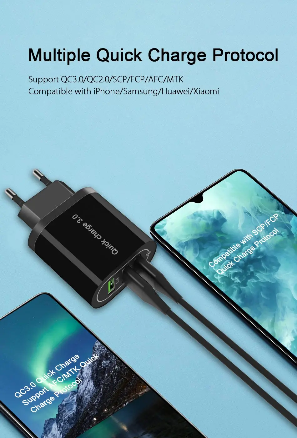 OREY быстрое зарядное устройство 24 Вт QC 3,0, 3,0 A макс 3 порта USB зарядное устройство адаптер Быстрая зарядка для samsung/Xiaomi/huawei зарядное устройство