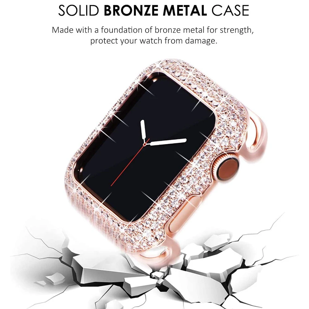 Loose Style 44mm 41mm Bling Case For Apple Watch 7 Se 6 5 4 3 40mm Frame  Bronze Metal Jewelry Protective Cover Crystal 45mm Case - Watch Cases -  AliExpress
