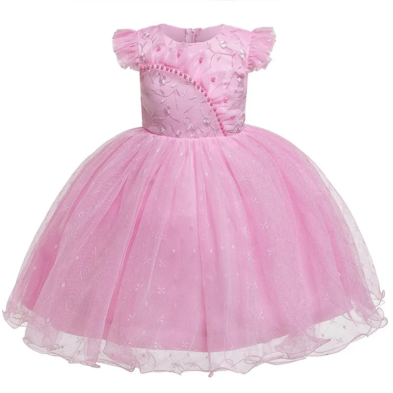 Детская одежда для девочек; платье для маленьких девочек; осеннее праздничное платье для дня рождения; элегантное платье принцессы с рукавами; пышная свадебная одежда - Цвет: Розовый