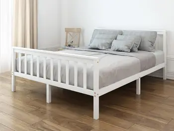 

Pure Solid Wood Double Bed Adult Children's Bed 4FT6 Solid Wood Bed White / Natural