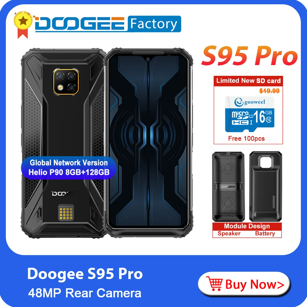 Doogee S95 Pro модульный прочный мобильный телефон 6," дисплей 8 Гб 128 ГБ Helio P90 Восьмиядерный 48MP с тройной камерой смартфон