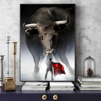 Bull and Small Man Artwork Printed on Canvas 2