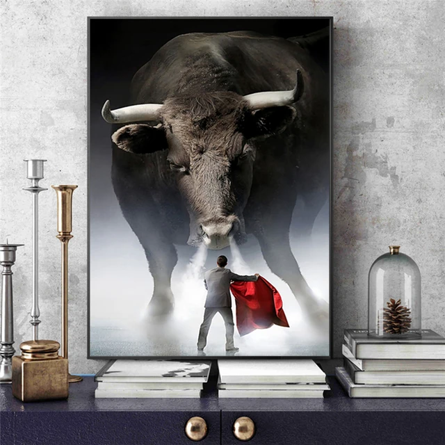 Bull and Small Man Artwork Printed on Canvas 2