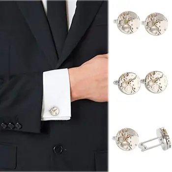 

Watch 2 pcsVintage Mens Watch Movement Cufflinks Exquisite Cufflinks for Wedding Party Gift Cuff Link часы мужские