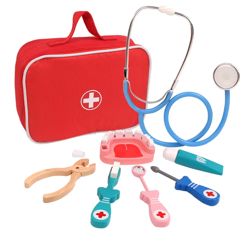 Wooden Pretend Play Doctor Educationa Toys for Children Kid Medical Simulation Medicine Chest Set for Kids Interest 4