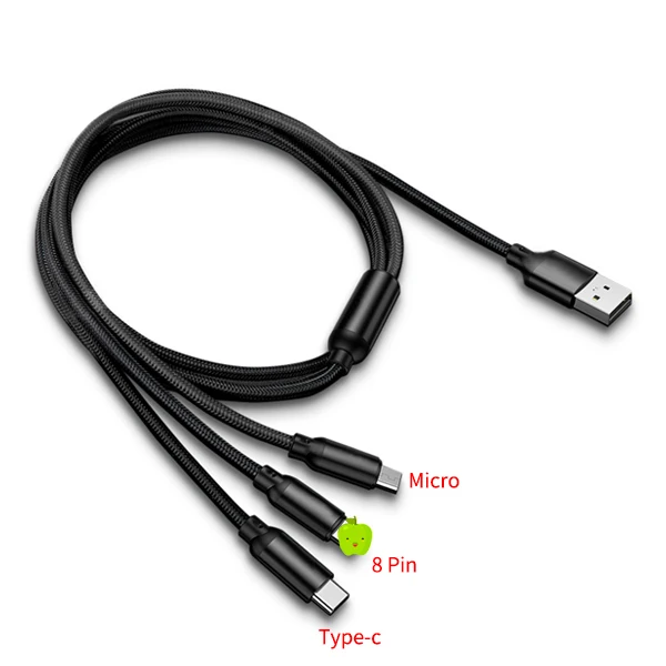 FBYEG 3 в 1 USB кабель для зарядки для iPhone Micro usb type C зарядный кабель usb type кабель c зарядка USB провод для быстрой зарядки - Цвет: FBYEG-3 in 1-Black