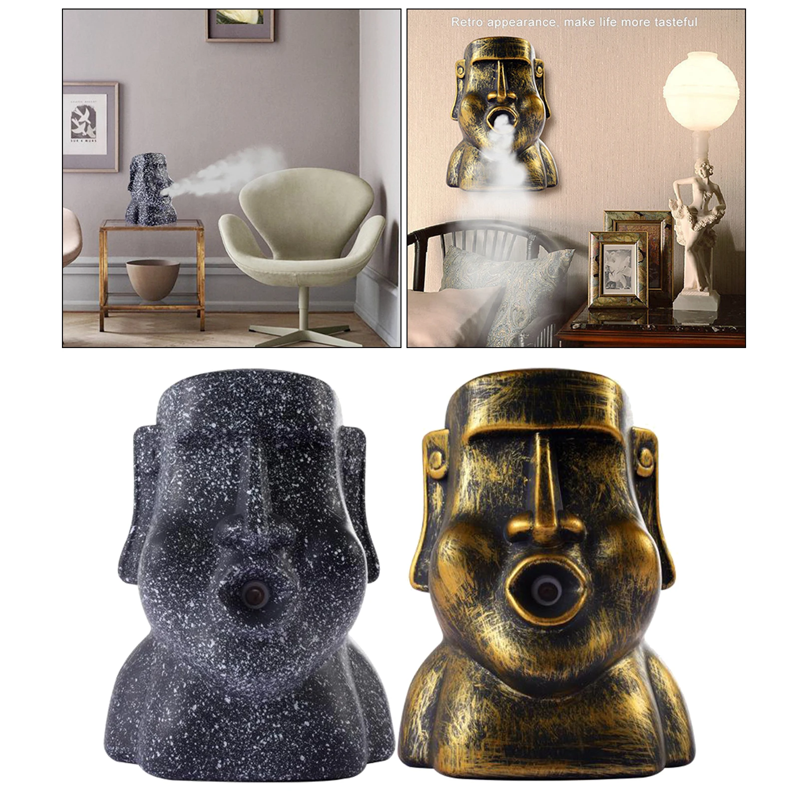 Moai Statue Humidifier Tabletop 220ml Essential Oil for Office Living Room Household Auto Shut-Off