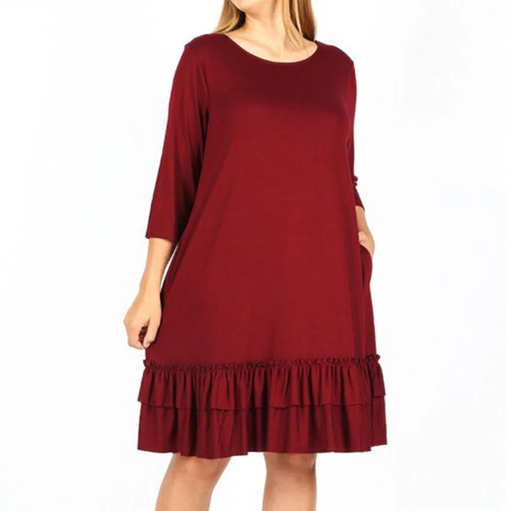 Womail, платья размера плюс, женская мода, Vestidos, три четверти, каскадные, с рюшами, о-образный вырез, прямое, до колена, платье JL25 Vestidos