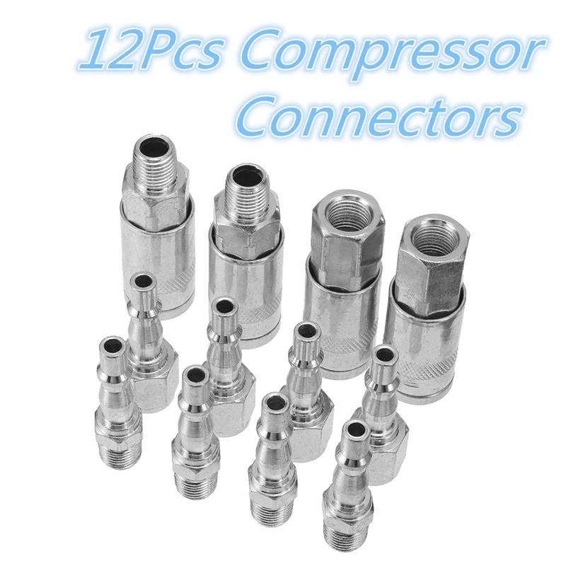 

12pcs 1/4 Inch BSP Fitting Couplings Connector Male/ Female Air Line Hose Quick Release Compressor Accessory Tool Coupler Set