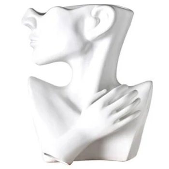 

Half Body Face Ceramic Flower Pot White Figure Sculpture Crafts Desktop Flower Arrangement Container Garden Decoration