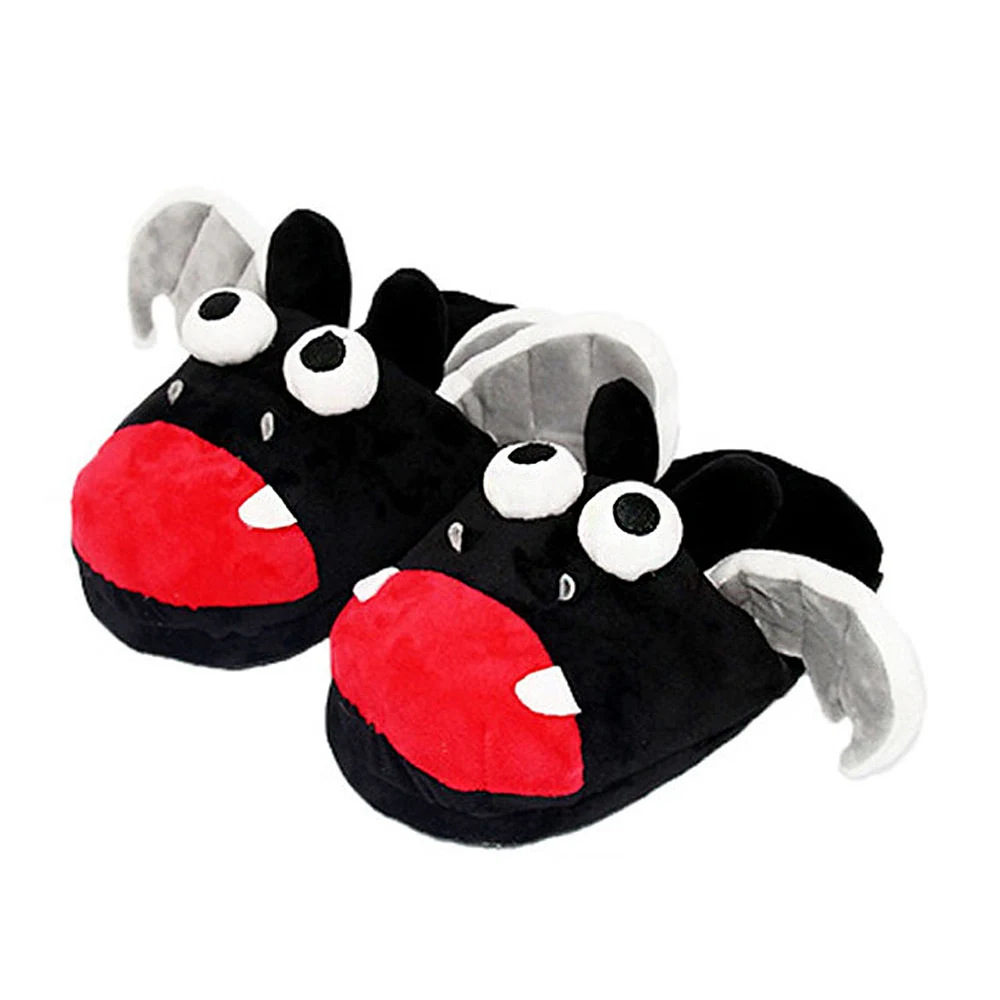 

Winter New Black Bat Cotton Slippers Women's Fashion Warm Comfort Cartoon Plush Slides Home Indoor Girls Sandals