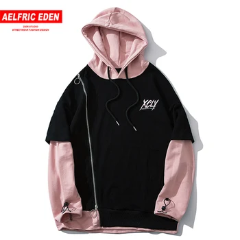 

Aelfric Eden Fake Two Pieces Letter Printed Mens Sweatshirts Harajuku Casual Cotton Hoodies Streetwear Hip Hop Fashion Pullover