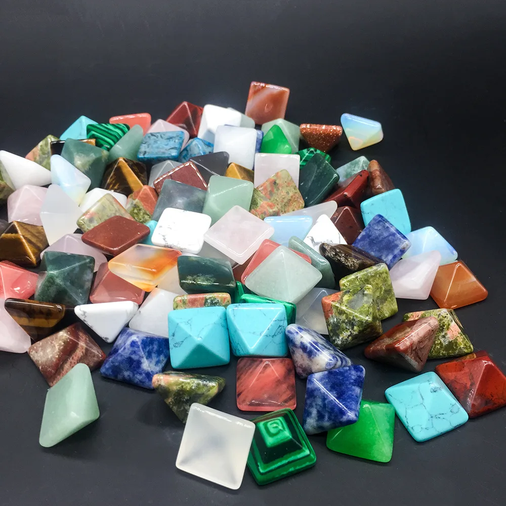 

14mm Pyramid Bead Natural Mineral Red Green Blue Quartz Gem Agates Stone Cabochon Jewelry Making Accessories DIY Handmade Gifts