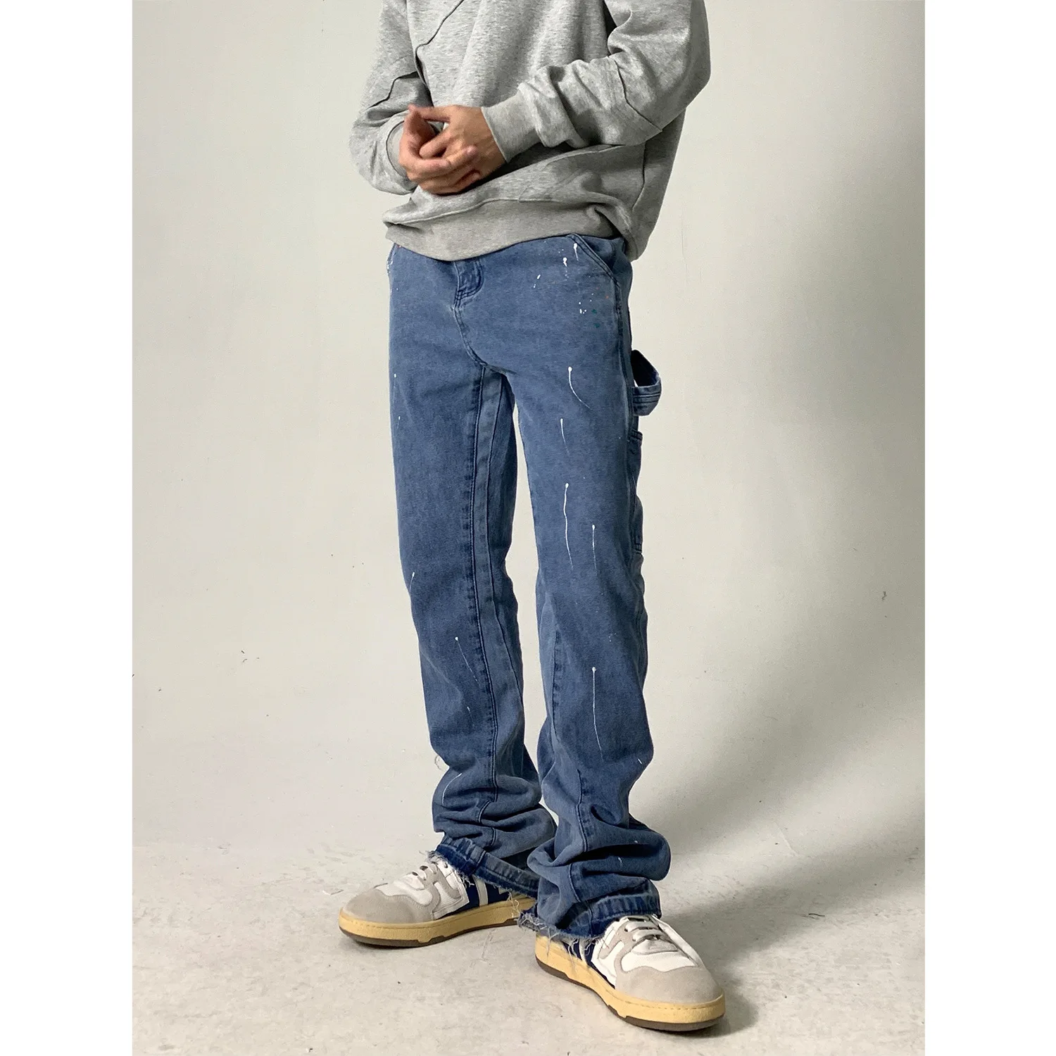 New Design Men s Baggy Jeans Denim Splicing Hand Painted Hip Hop ...