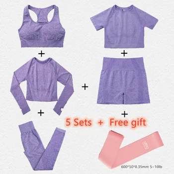 

5 Pcs+ Free Gift Seamless Yoga Set Women Workout Clothes Top Leggings Sports Set High Waist Gym Clothes Fitness Wear